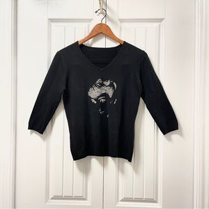 Vintage Audrey Hepburn Crystal V-Neck Sweater - S